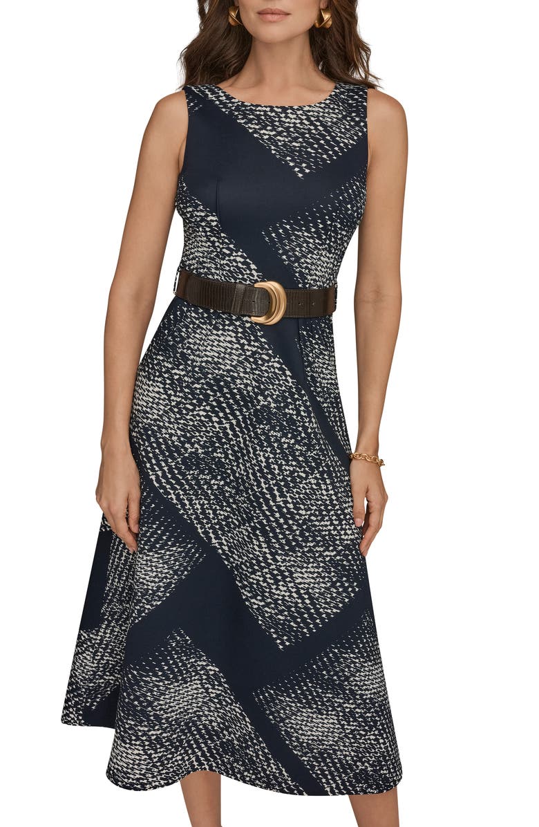 Donna Karan New York Belted Midi Dress, Alternate, color, Nghtfall/ Cream