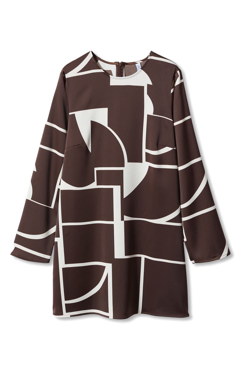 MANGO Geo Print Long Sleeve Satin Dress, Alternate, color, 