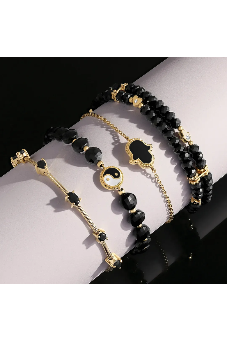 Black Onyx Gold Plated Women's Bolo Bracelet - Midnight Flow, Alternate, color, Gold/Black