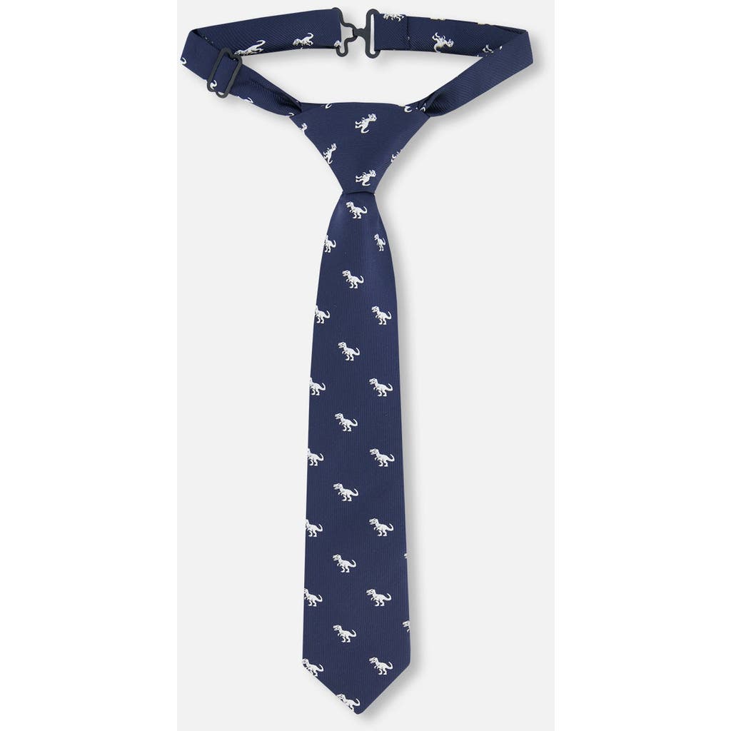 Deux Par Deux Boy's Neck Tie Navy Blue And Dino In Navy Blue And Dino