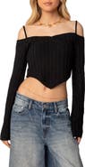 EDIKTED Cold Shoulder Crop Sweater
