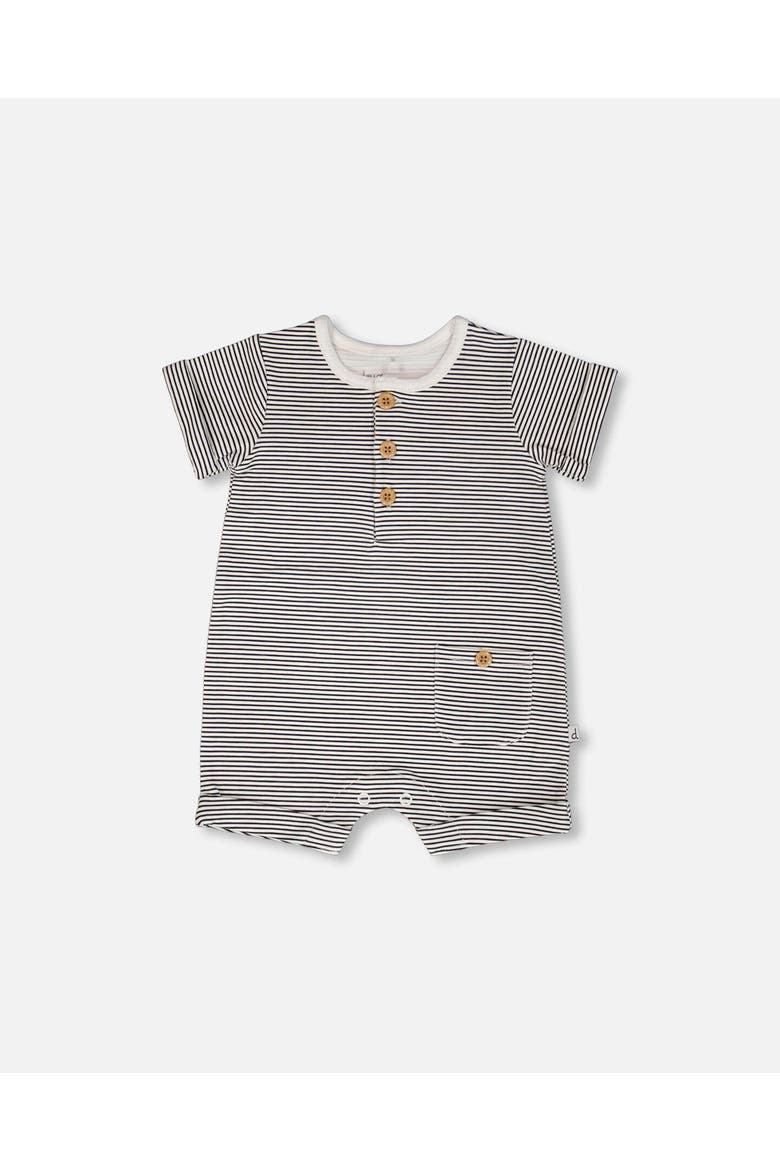 Cotton Jersey Stripes Short Sleeves Romper, Main, color, Black & Off White Stripes