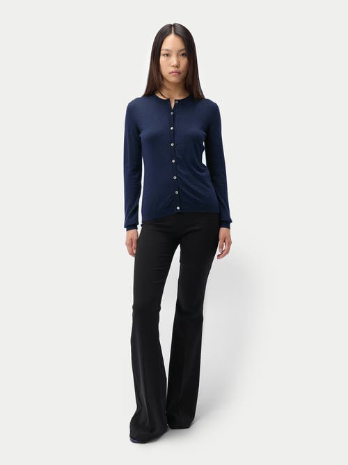 Gobi Mongolian Cashmere Cashmere-silk Crew Neck Cardigan In Blue