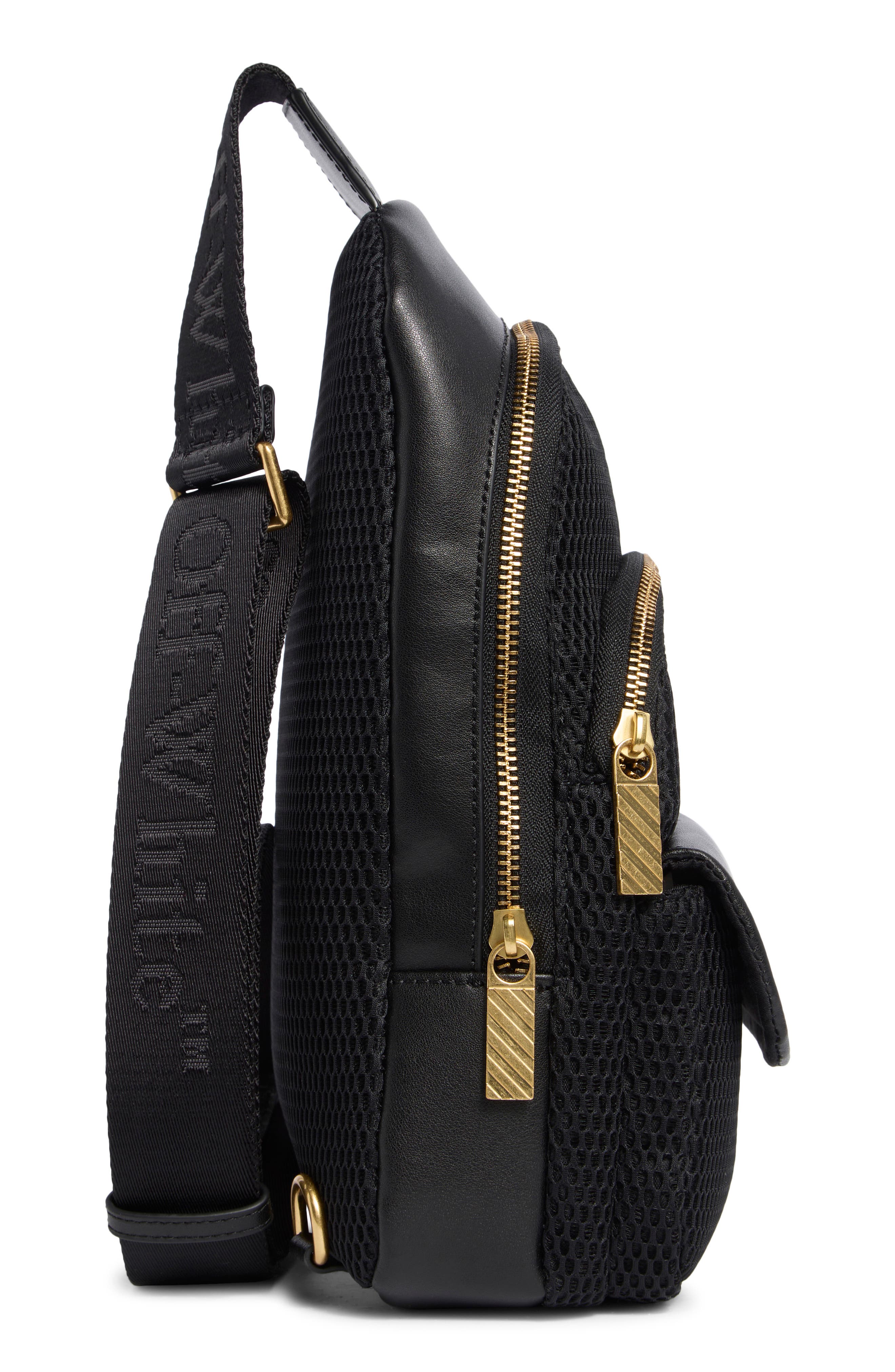 Off-White Mixed Media Sling Bag, Alternate, color, Black