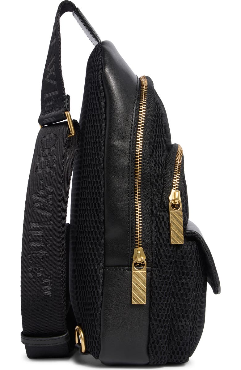 Off-White Mixed Media Sling Bag, Alternate, color, Black