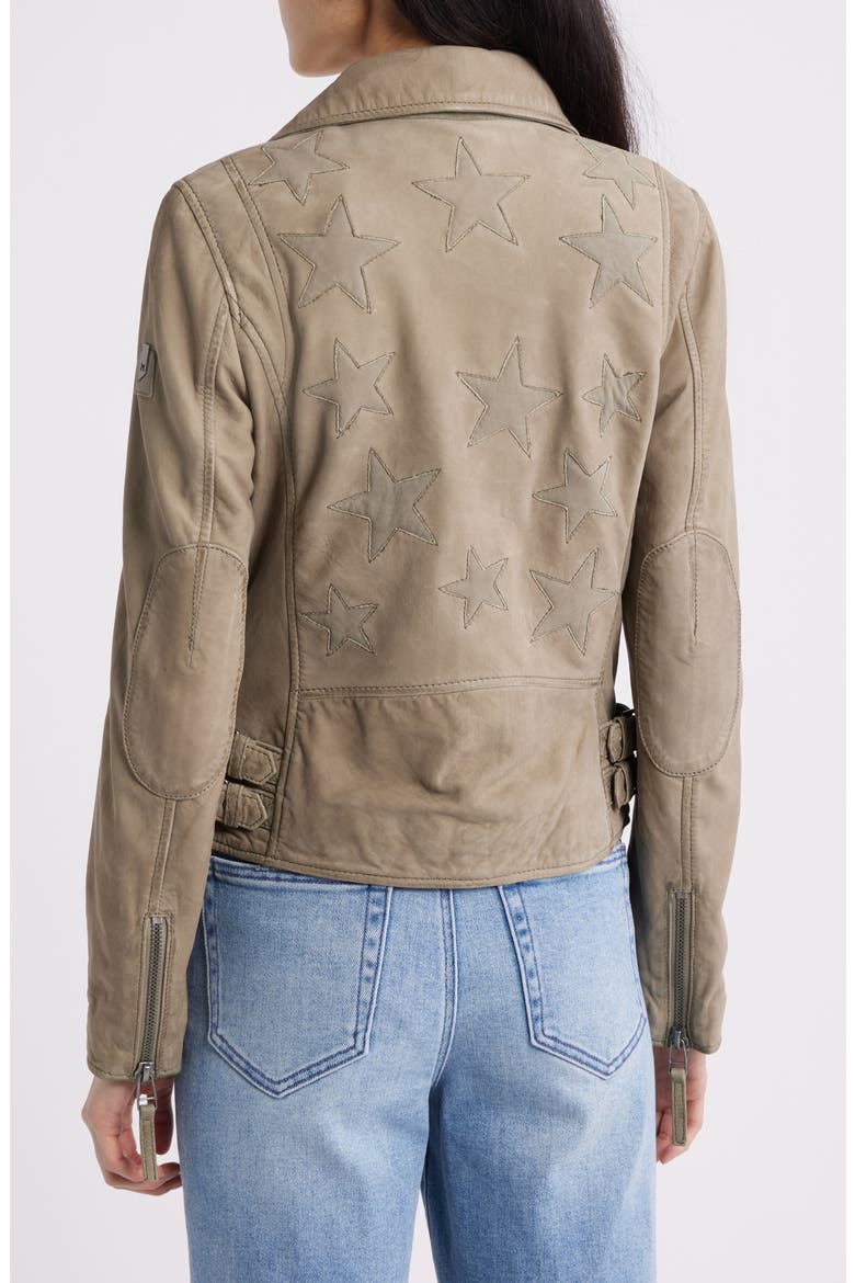 Misty Star Back Detail Leather Moto Jacket, Alternate, color, SAGE
