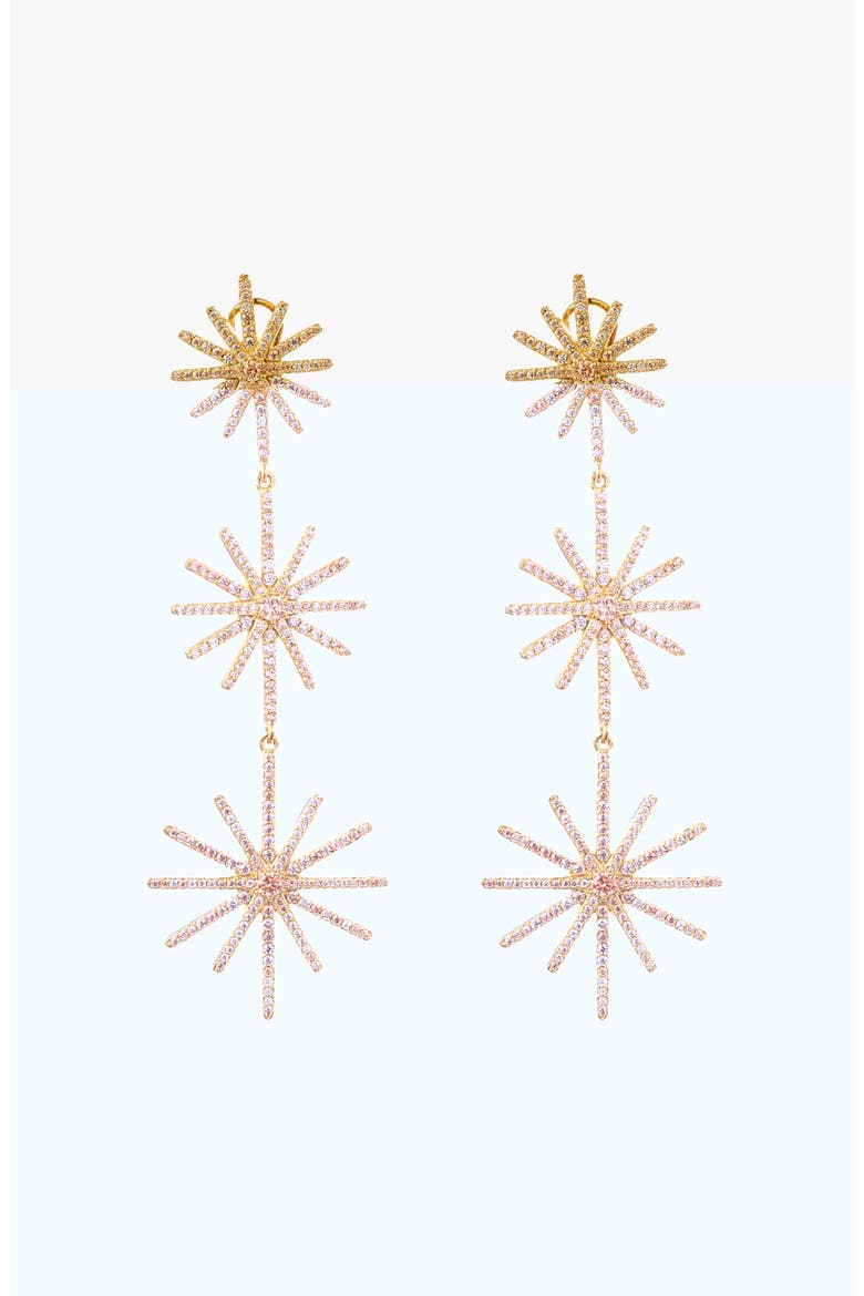 Celestial Starburst Triple Drop Earrings, Main, color, Gold