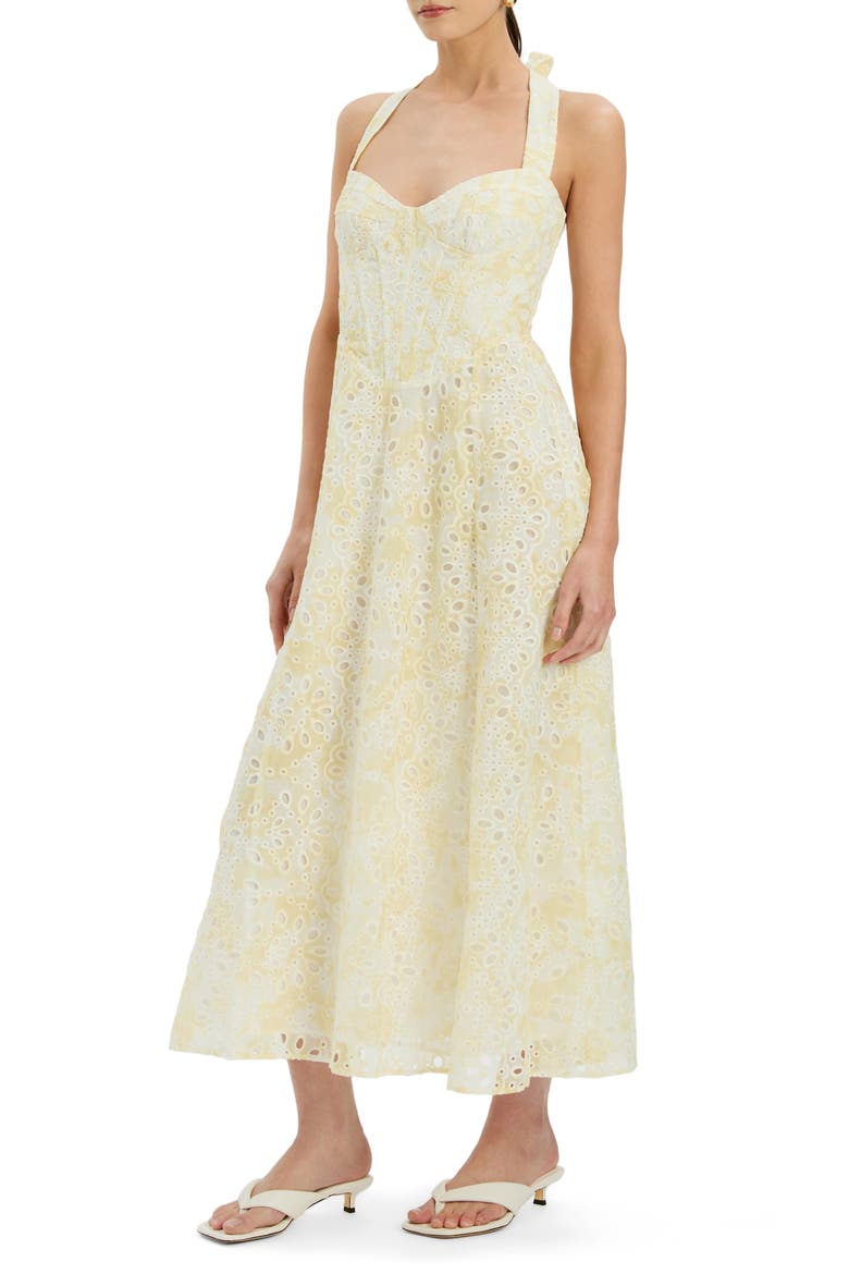 Pollie Eyelet Halter Midi Dress, Alternate, color, YELLOW FLORAL