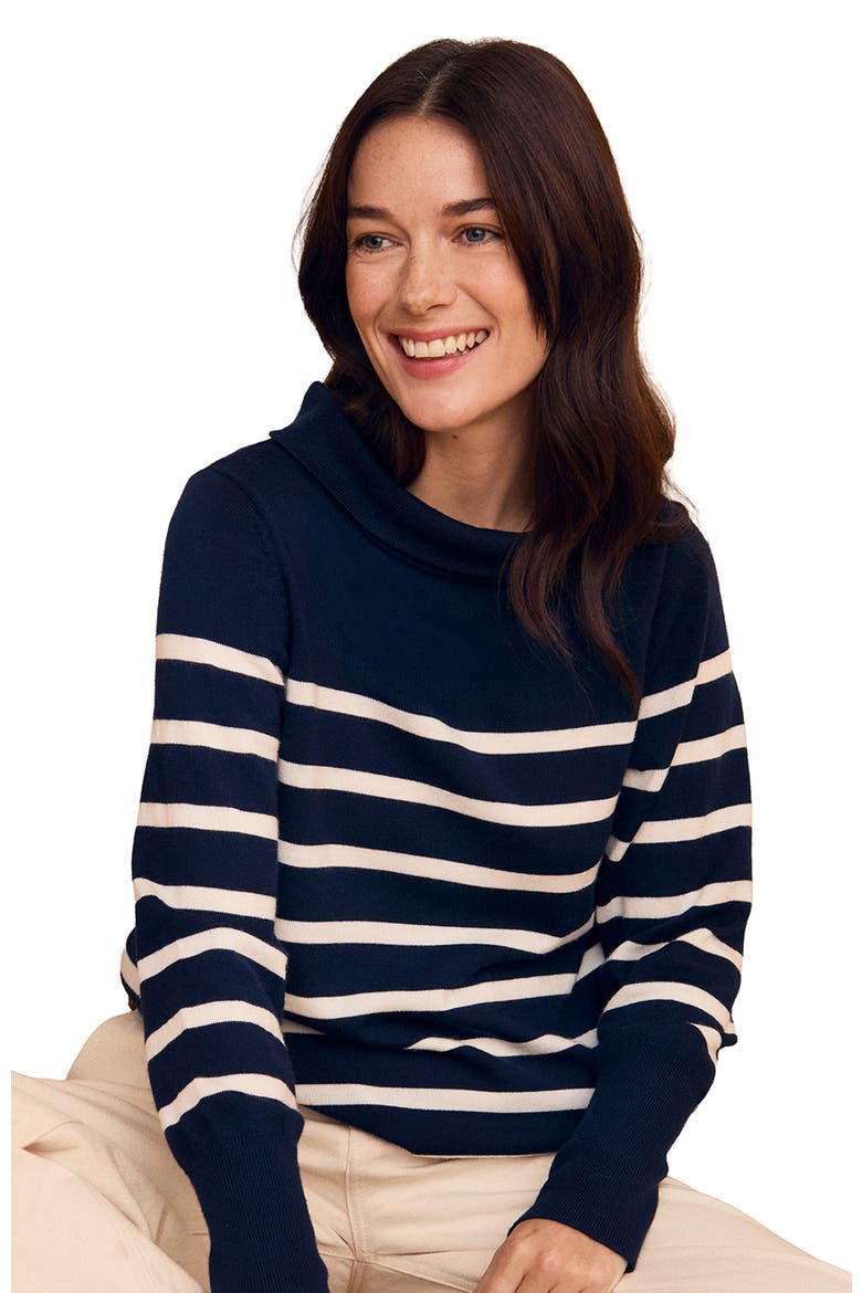 Fine Knit Merino Collard Sweater, Main, color, Navy / Ecru Stripe