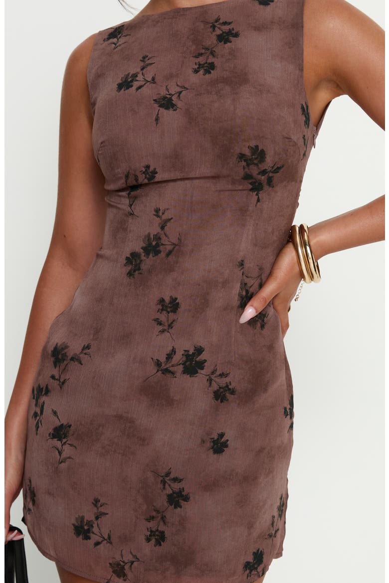 Edwyn Floral Print Sleeveless Minidress, Alternate, color, BROWN FLORAL