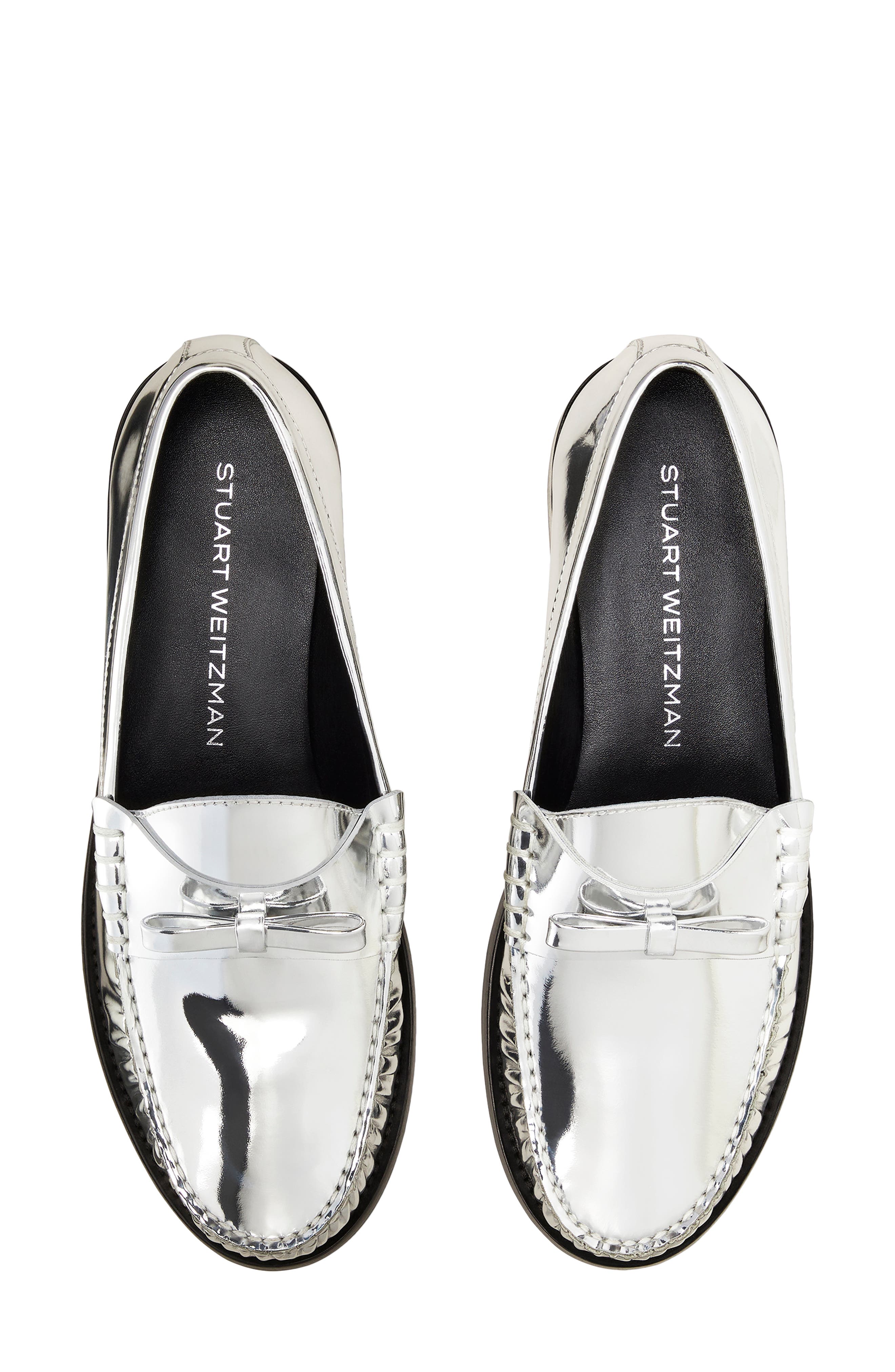 Stuart Weitzman Lottie Bow Loafer, Alternate, color, Silver
