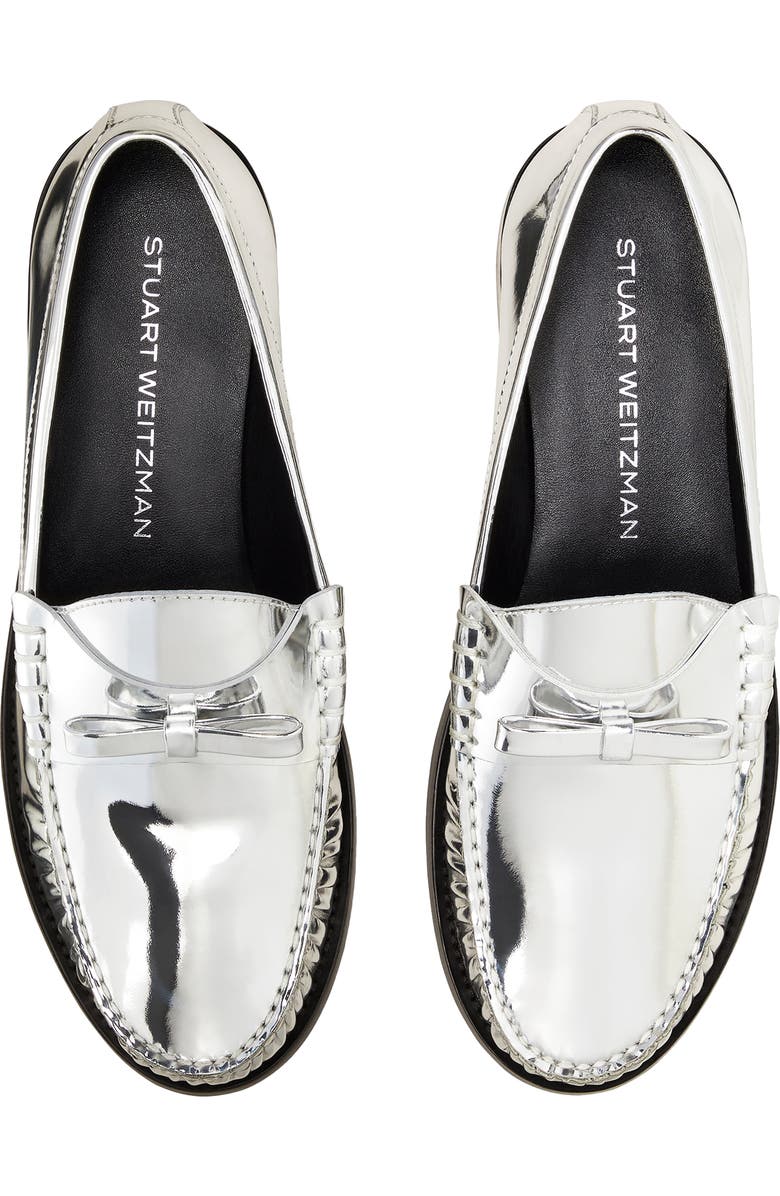Stuart Weitzman Lottie Bow Loafer, Alternate, color, Silver