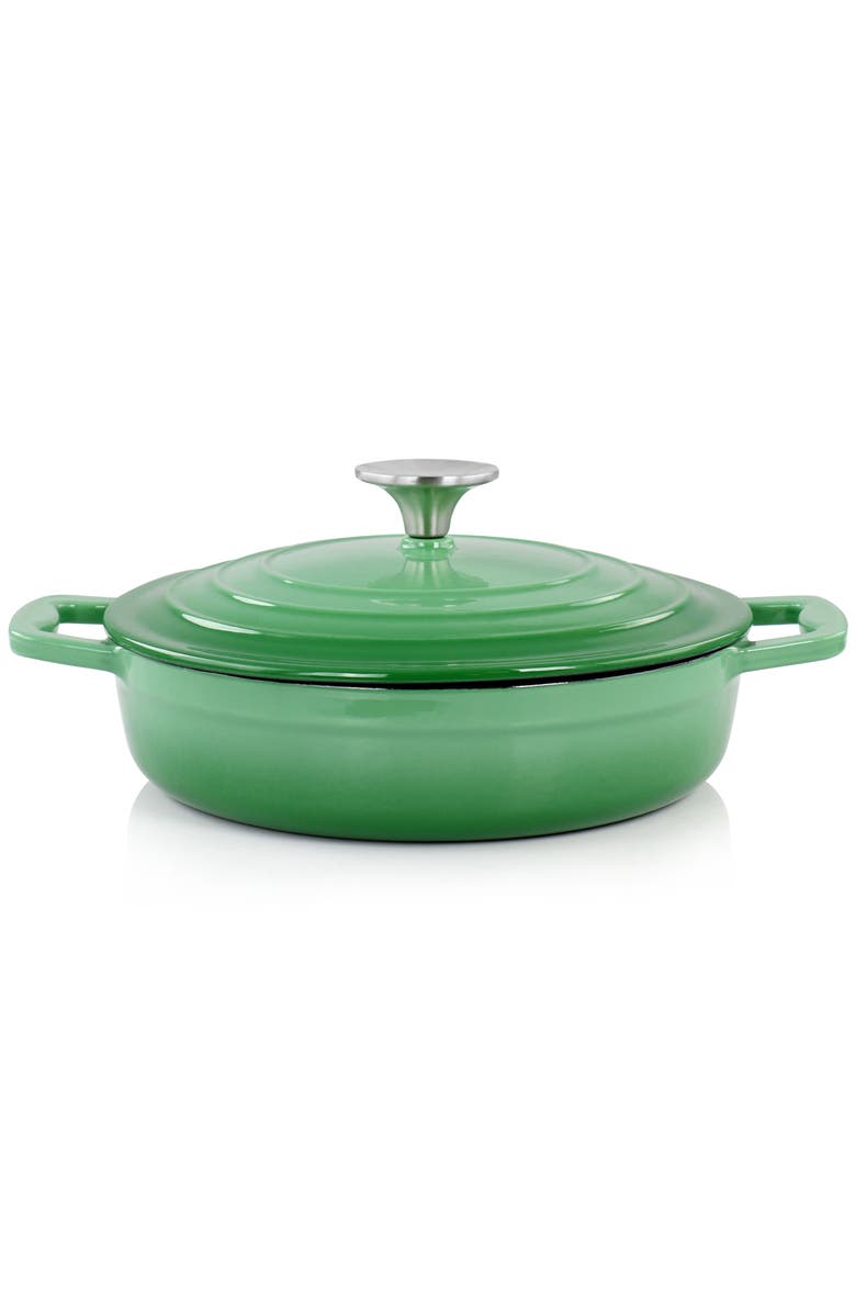 Megachef 2 Quart Round Enameled Cast Iron Braiser Pan, Alternate, color, Green