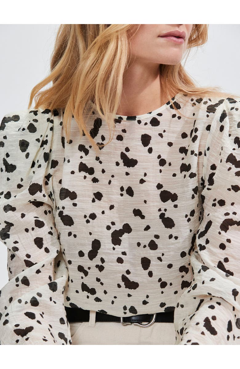 Ro&Zo Mono Dalmatian Print Puff Sleeve Blouse, Alternate, color, 
