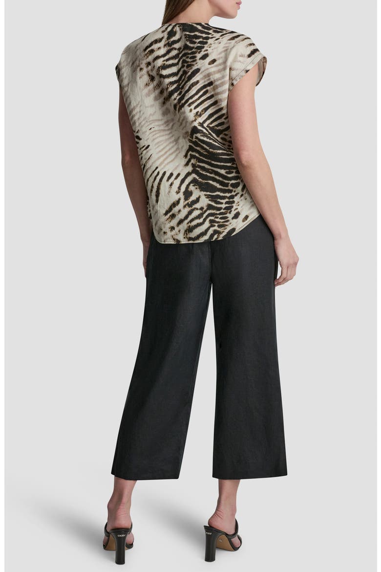 Print Colorblock Linen V-Neck Top, Alternate, color, BRUSHED SANDBED