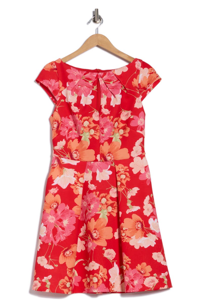 Vince Camuto Floral Cap Sleeve Scuba Fit & Flare Dress, Alternate, color, Red Multi