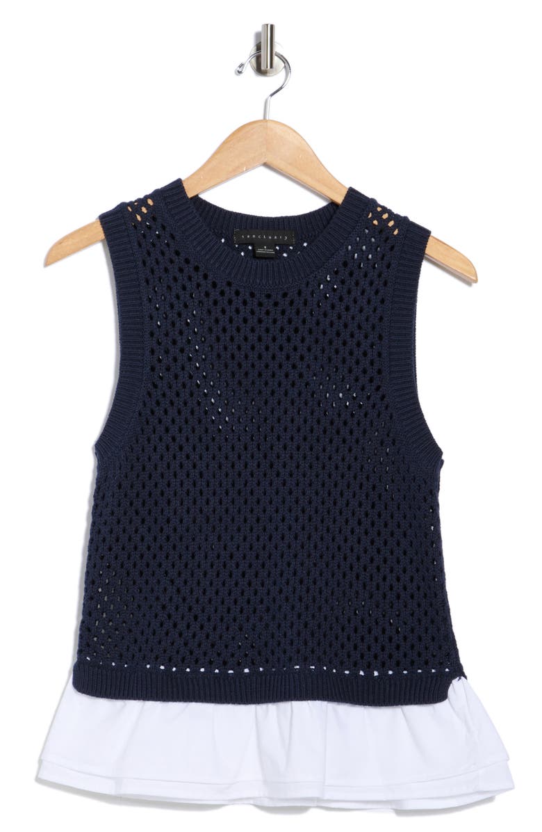 Sanctuary Perfect Mix Cotton Sweater Vest, Alternate, color, Heritage Navy Blue/ White