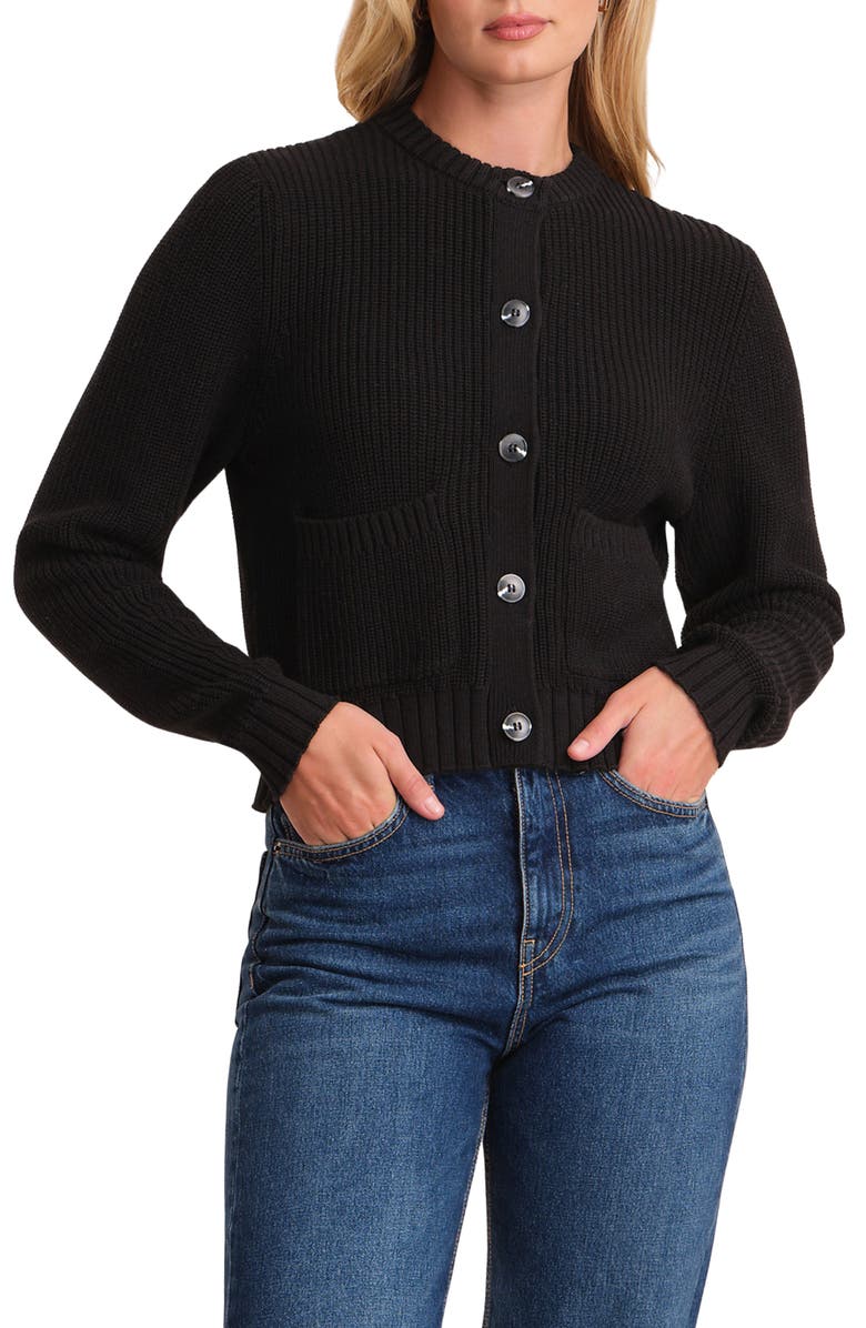 525 america Palmer Crewneck Cotton Cardigan, Main, color, Black