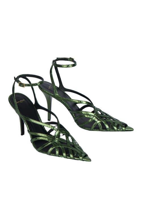Balmain Python-effect Leather Cage Sandals In Green