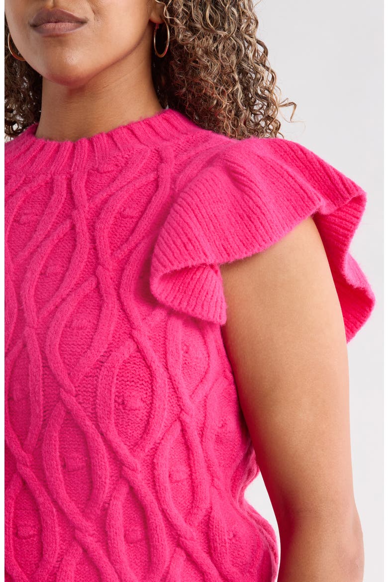 Flutter Sleeve Cable Knit Sweater, Alternate, color, FUCHSIA