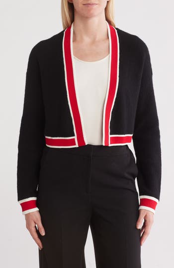 Alice And Olivia Alice + Olivia Juana Tipped Stripe Crop Cardigan In Black