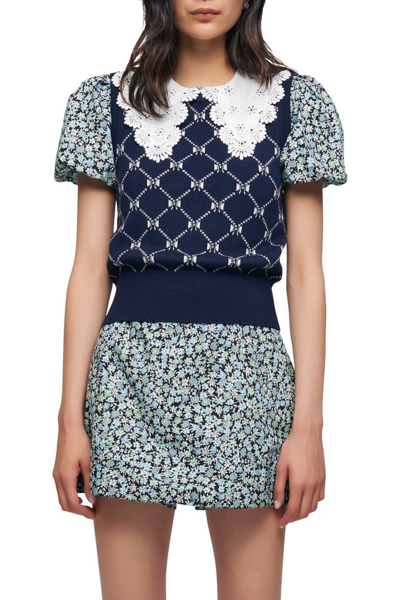 Milia Bow Pattern Sweater Vest, Main, color, NAVY