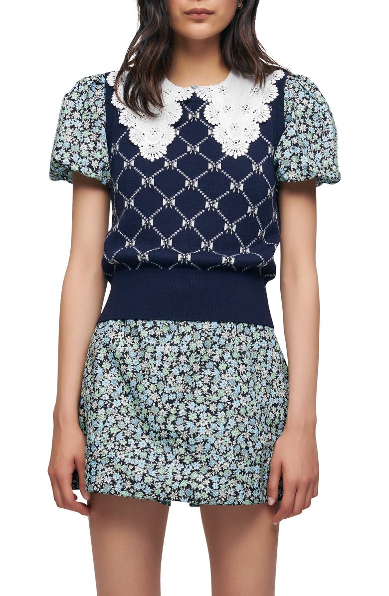 maje Milia Bow Pattern Sweater Vest, Main, color,