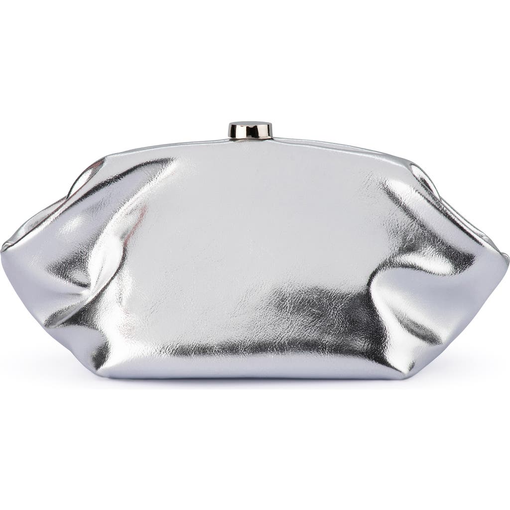 Olga Berg Tally Metallic Faux Leather Frame Clutch In Silver