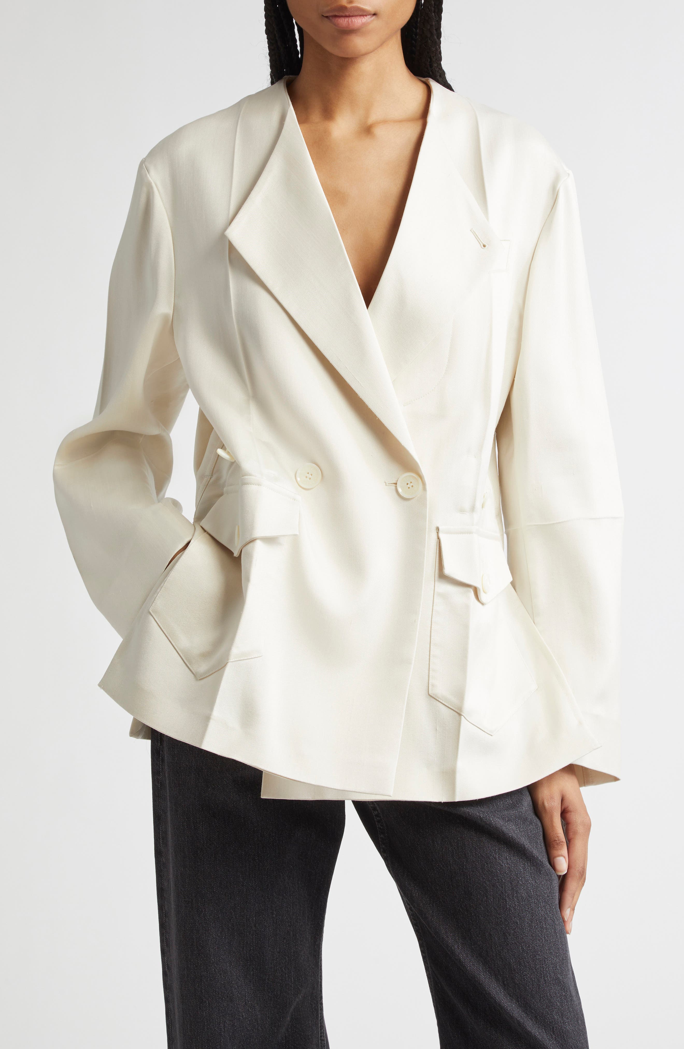 Origami Collarless Belted Silk & Virgin Wool Jacket