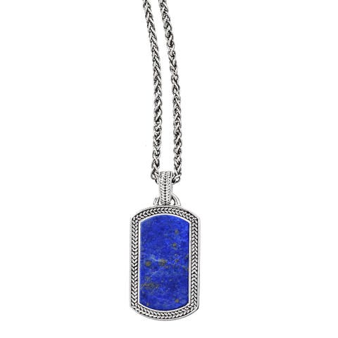 Sterling Silver & Gemstone Dog Tag Pendant Necklace