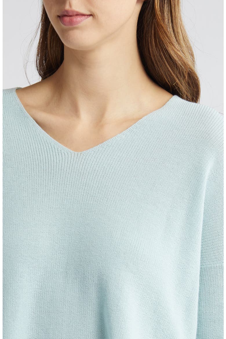 V-Neck Organic Cotton Pullover Sweater, Alternate, color, CLEAR WATER