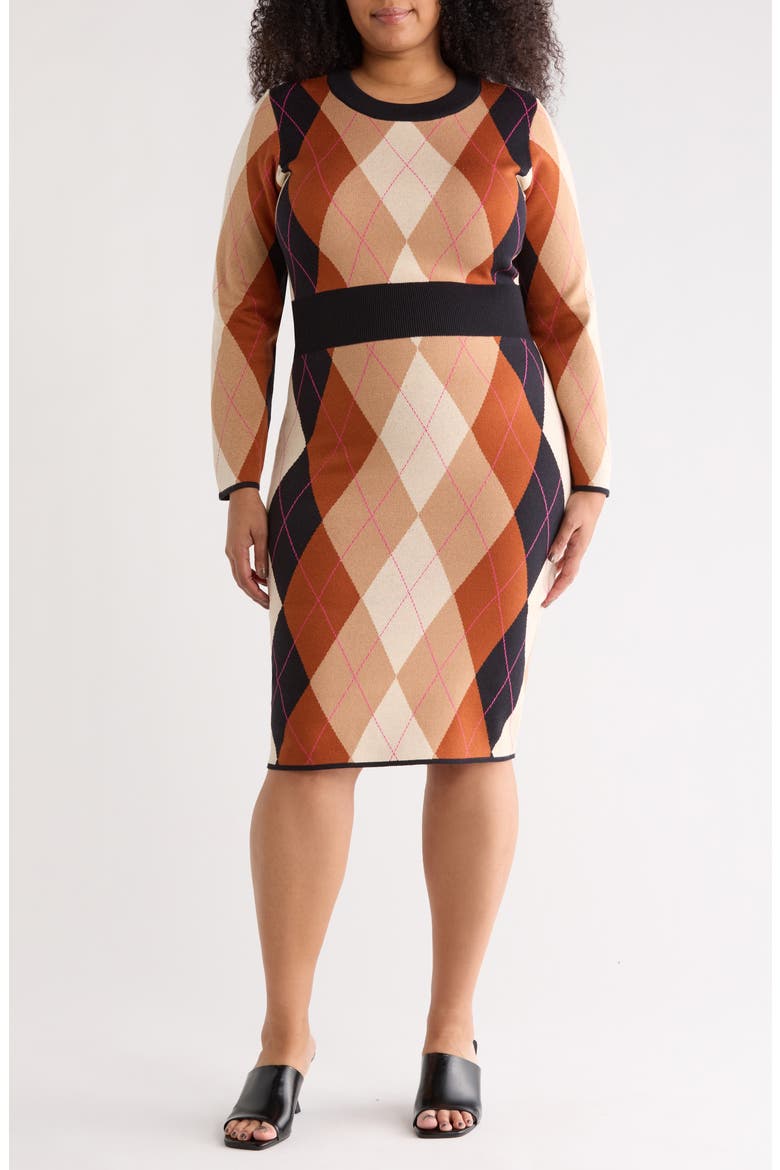 Sorority Long Sleeve Sweater Dress, Main, color, DIAMOND ARGYLE