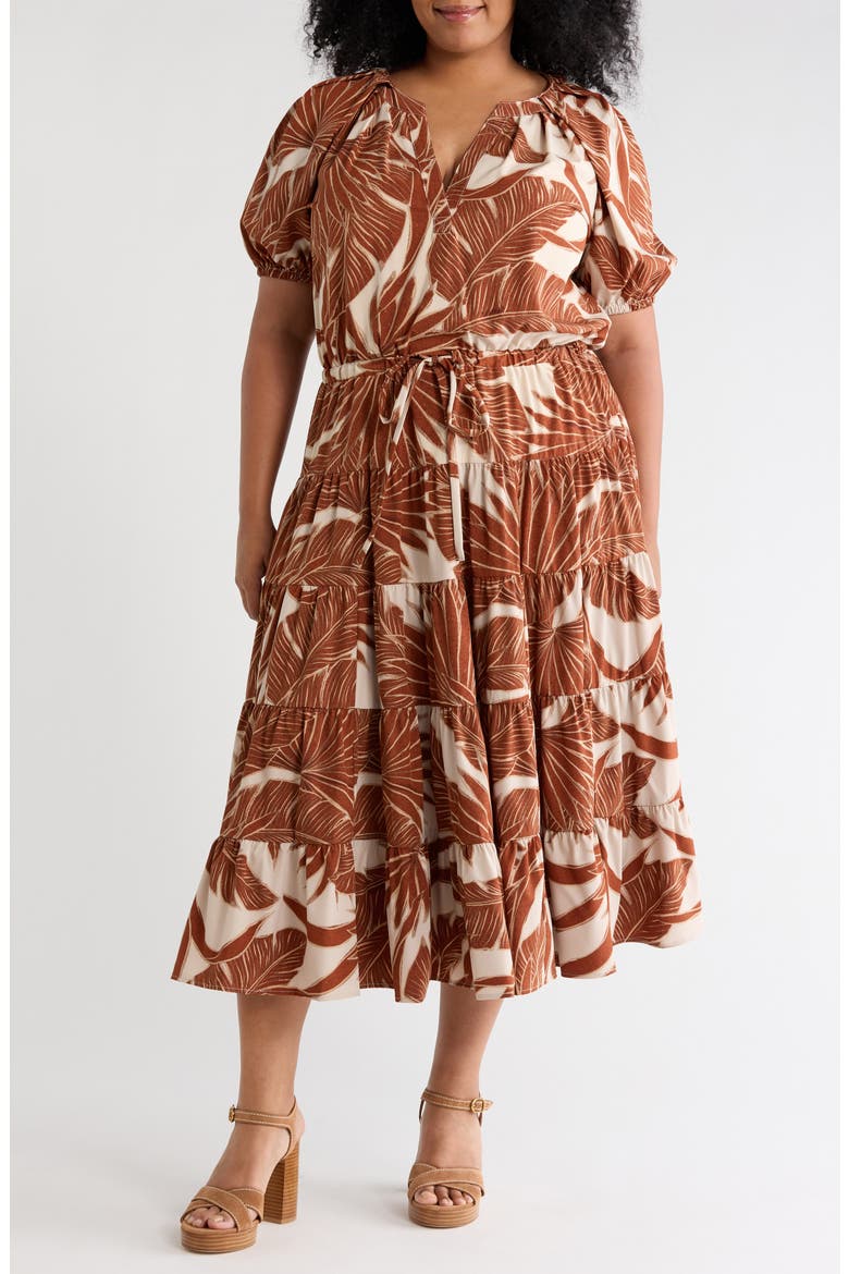 Short Sleeve Floral Midi Dress, Main, color, LATTE MULT