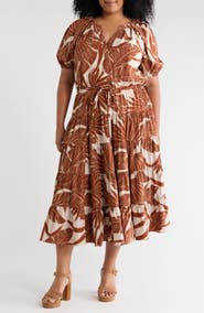 Calvin Klein Short Sleeve Floral Midi Dress
