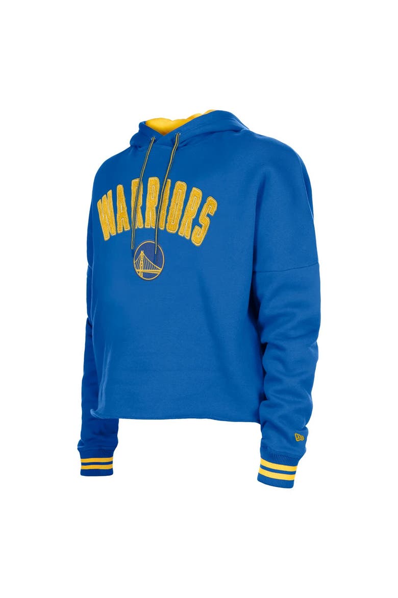 Women's New Era  Royal Golden State Warriors Boxy Raw Edge Pullover Hoodie, Alternate, color, Royal