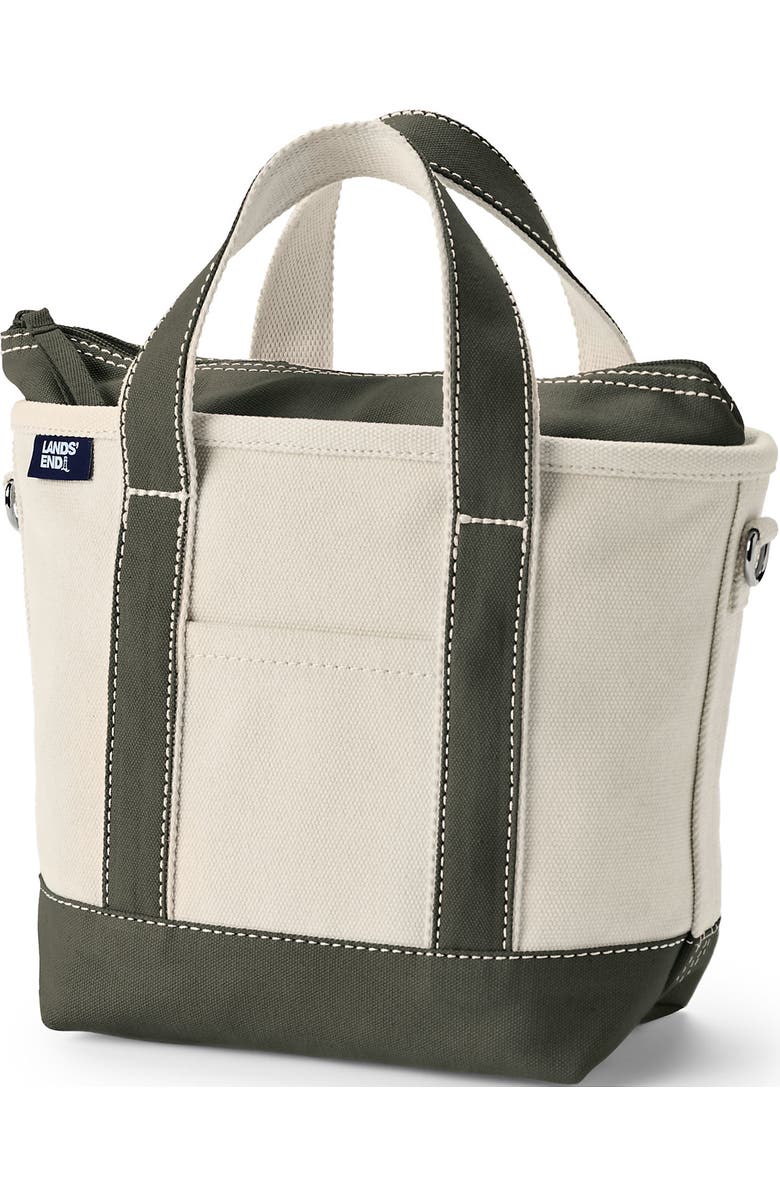 Lands' End Zip Top Canvas Tote Bag, Main, color, Natural/Dark Olive Green