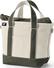 Lands' End Zip Top Long Handle Canvas Tote Bag