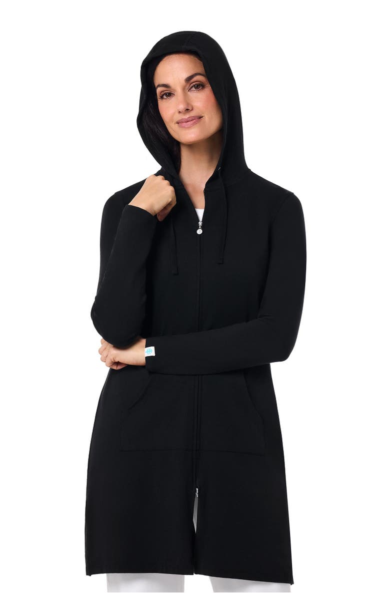 Coolibar Women's Cabana Long Zip-Up Hoodie, UPF 50+ Sun Protection, Alternate, color, Black