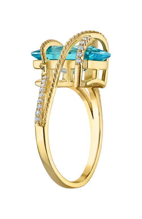 Fzn Aqua & White Cubic Zirconia Ring In Gold