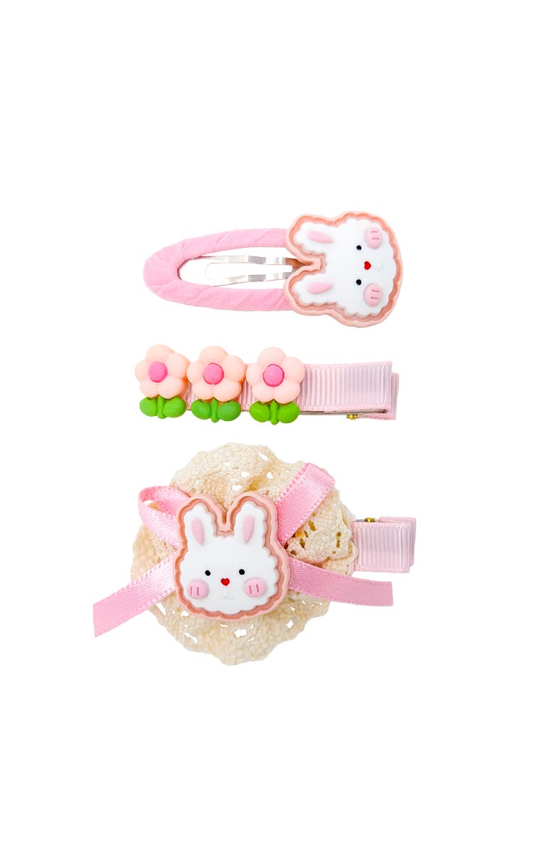 Puttisu 3pc Hair Clip Set - Cookie Bunny Bloom, Alternate, color, Bunny Tea Party - Pink Flowers
