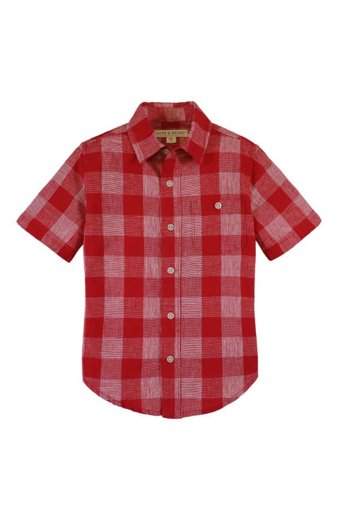 Boys' Linen Short Sleeve Button Down Shirt, Kids