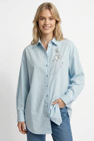 Exquise Bernetta Shirt Collar Long Sleeve Embroidered Shirt
