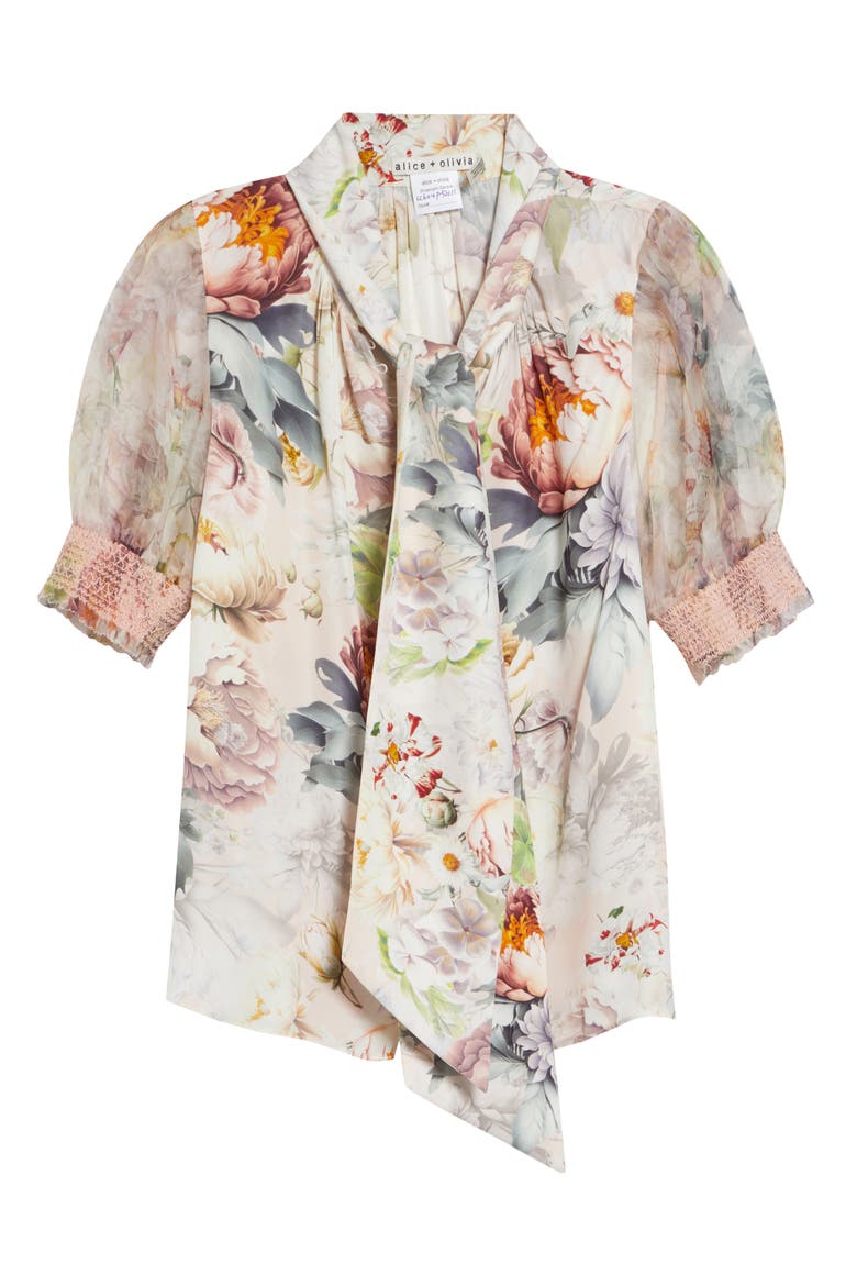 Brentley Floral Tie Neck Button-Up Top, Alternate, color, SWEET PEONY