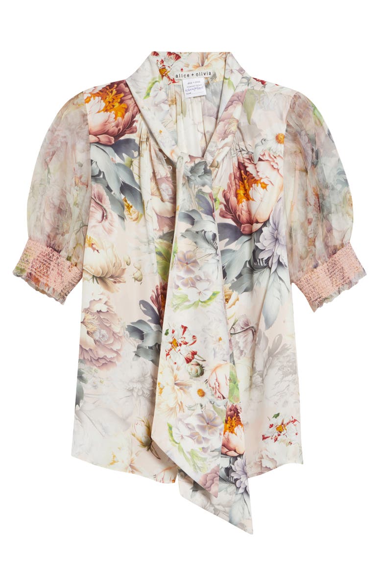 Alice + Olivia Brentley Floral Tie Neck Button-Up Top, Alternate, color, Sweet Peony