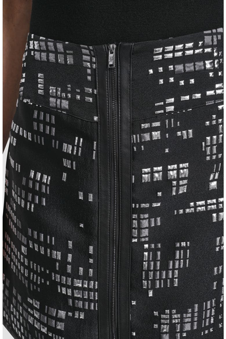 Front Zip Abstract Jacquard Miniskirt, Alternate, color, BLACK/ SILVER