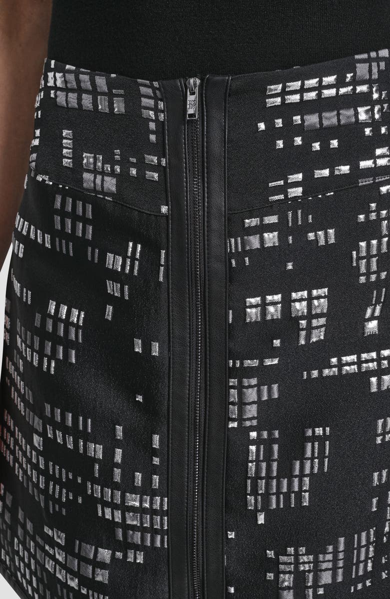 DKNY Front Zip Abstract Jacquard Miniskirt, Alternate, color, Black/ Silver