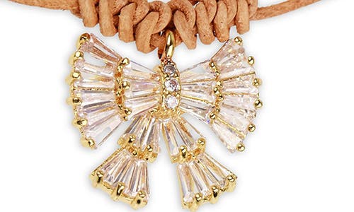 Saachi Crystal Bow Leather Wrap Choker Necklace In Brown