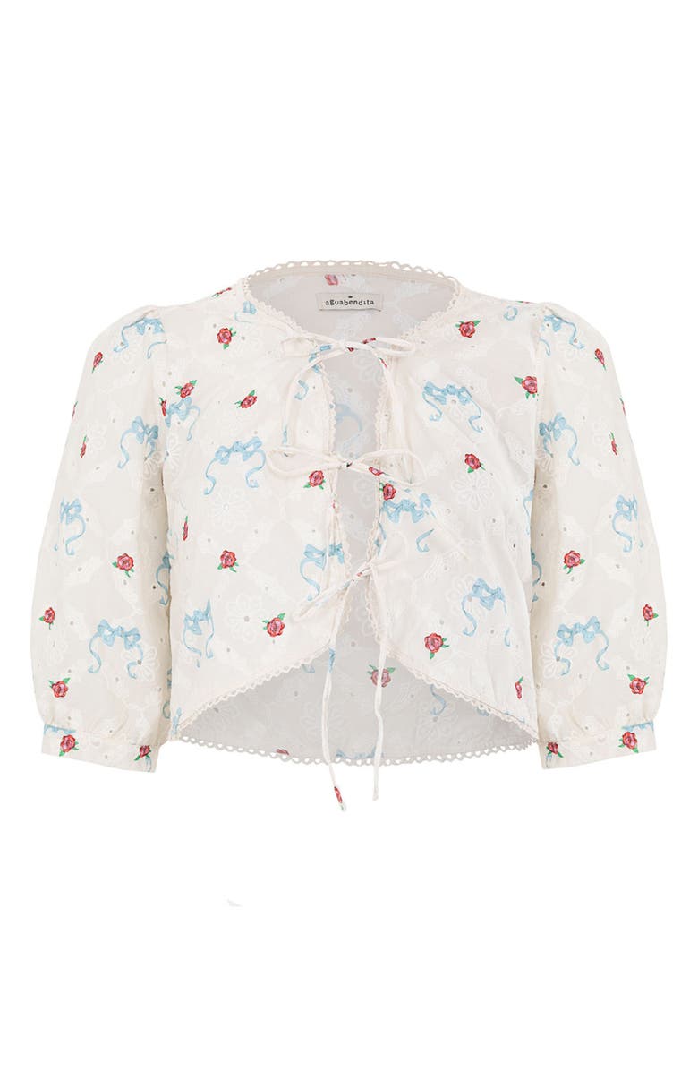 Agua Bendita Cherish Salen Tie Front Crop Top, Alternate, color, White