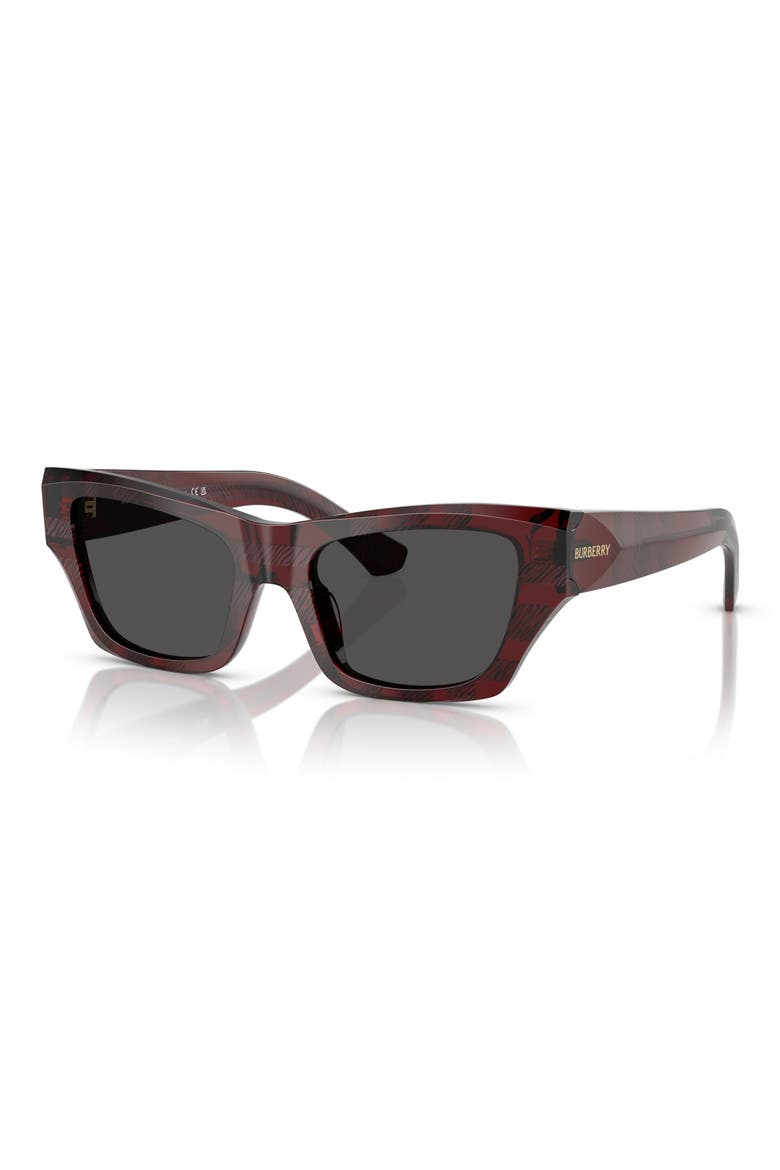 52mm Cat Eye Sunglasses, Alternate, color, RED CHECK/ DARK GREY