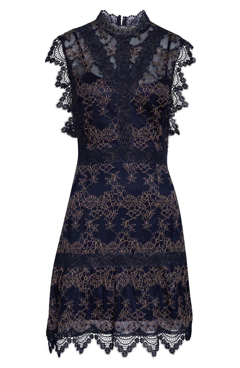 Adelyn Rae Madeline Mock Neck Lace Cocktail Dress, Alternate, color,